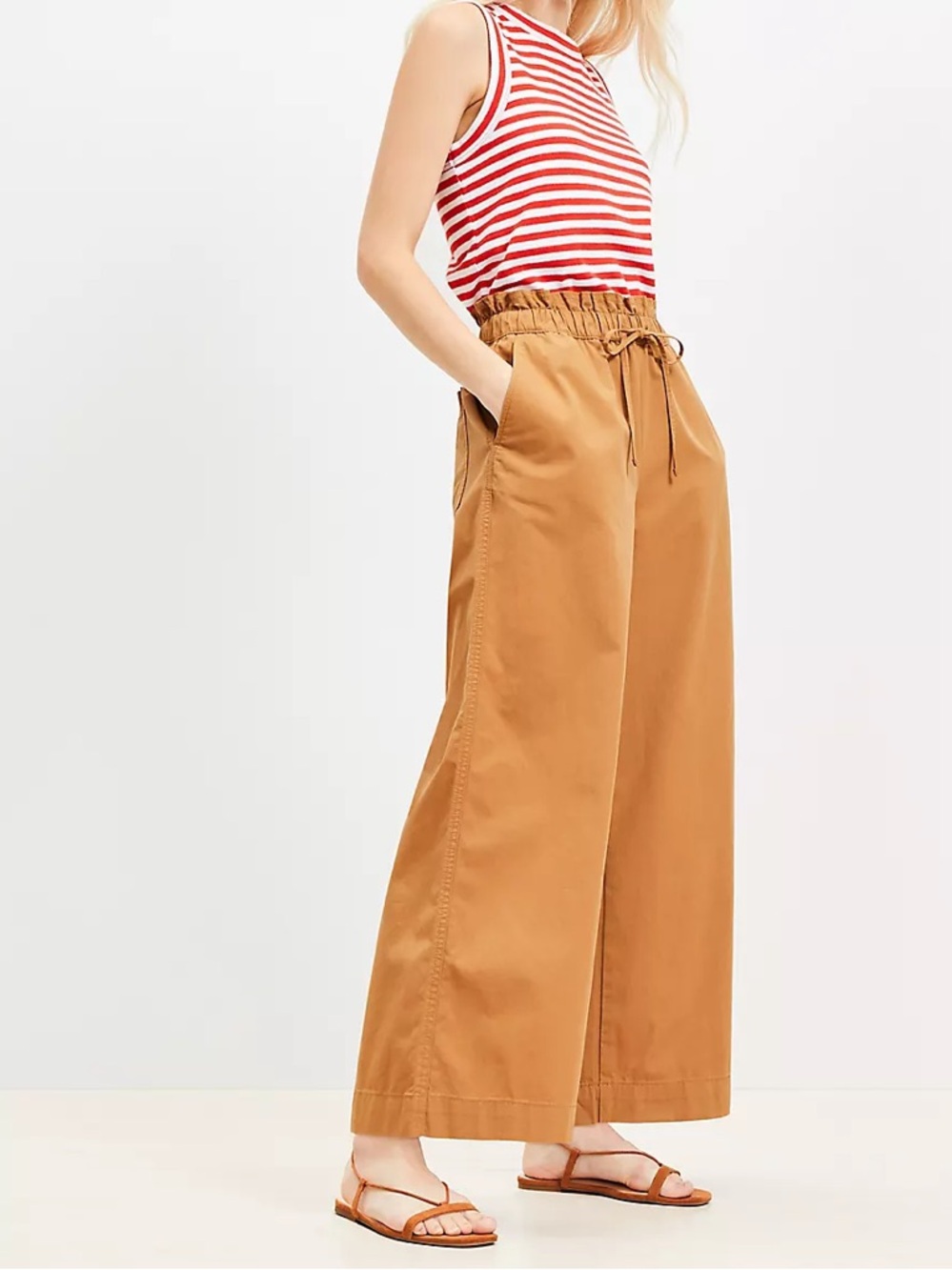 Loft Wide-Leg Drawstring Pants in Camel - Picture 2 of 8
